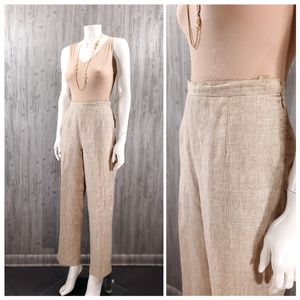 Vintage 100% Linen High Waist Cigarette Pant Straight Taper Plaid